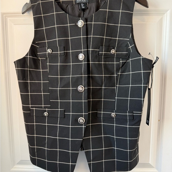 Windowpane Check Black Button Front Vest - Picture 1 of 4